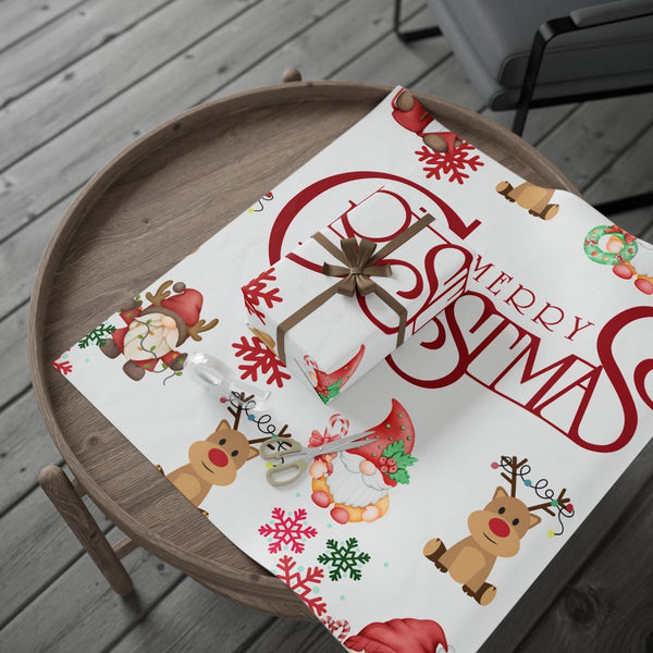 Christmas Gift Wrap Roll, Adorable Gnome and Reindeer Wrapping Paper, Holiday Wrapping Paper, Festive Xmas Gift Wrap, Winter 