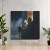 Journey to Bethlehem Nativity Canvas Art, Mary and Joseph Square Canvas, Christian Christmas Canvas Print, Religious Holy Wall Art