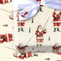 Fisherman Christmas Gift Wrap, Fishing Santa Wrapping Paper, Pine Tree Holiday Wrapping Paper, Outdoor Santa Present Wrap Roll