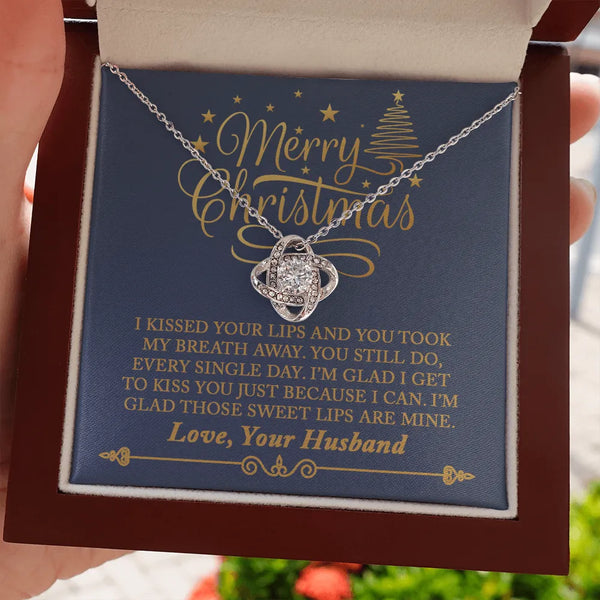 14k White Gold Love Knot Pendant, Love Knot Necklace for Wife from Husband, Crystal Love Knot Necklace, Romantic Christmas Je