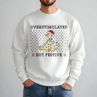 Humorous Christmas Goose Crewneck, Overstimulated but Festive Goose Sweatshirt, Ugly Holiday Goose Sweater, Silly Animal Xmas Pullover Shirt