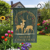 Elegant Winter Wreath Yard Flag, Christmas Golden Deer Garden Flag, Holiday Monogram Garden Flag, Festive Outdoor Decor Housewarming Present