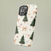 Festive Pine Trees Bows Snowflakes Cover, Christmas Tree iPhone Case, Holiday Winter Season Phone Case, Adorable Xmas Present for Women
