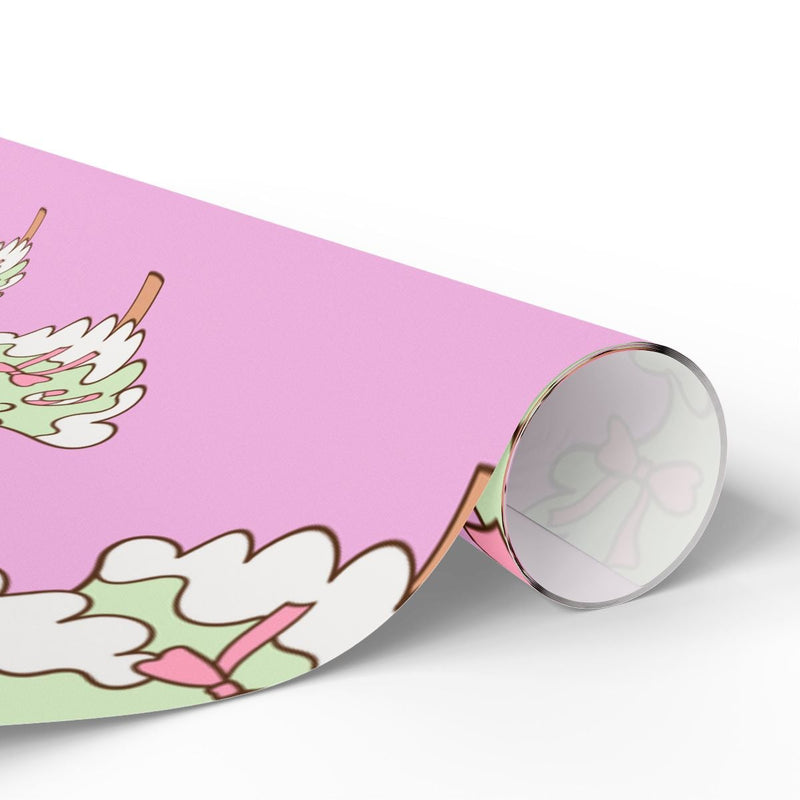 Candy Cane Tree Gift Wrap, Pink Bow Christmas Wrapping Paper, Adorable Pastel Holiday Wrapping Paper, Coquette Xmas Gift Wrap