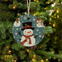 Personalized Winter Holiday Ornament, Snowman Christmas Ornament, Glossy Round Ceramic Ornament, Tree Hanging Keepsake Ornament Present