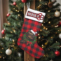 Buffalo Plaid Holiday Stocking, Personalized Cat Christmas Stocking, Custom Name Pet Lover Xmas Stocking, Festive Velboa Fireplace Decor