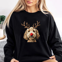 Reindeer Antlers Dog Crewneck, Goldendoodle Christmas Sweatshirt, Adorable Xmas Doodle Sweater, Holiday Dog Lover Pullover, Doodle Mom Present
