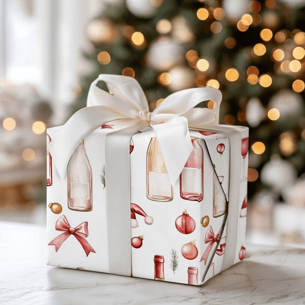 Santa Hat Wine Bottle Gift Wrap, Christmas Wine Wrapping Paper, Holiday Wine Lover Wrapping Paper, Festive Winter Drinks Gift