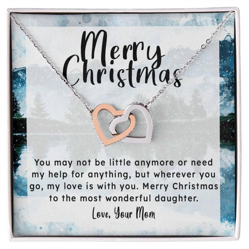 Linked Heart Pendant from Mom, Daughter Christmas Interlocking Hearts Necklace, Cubic Zirconia Surgical Steel Holiday Jewelry Present