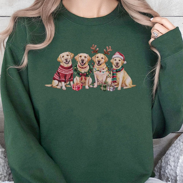 Festive Lab Dog Crewneck, Yellow Labrador Christmas Sweatshirt, Adorable Labrador Holiday Sweater, Winter Dog Mom Sweatshirt,