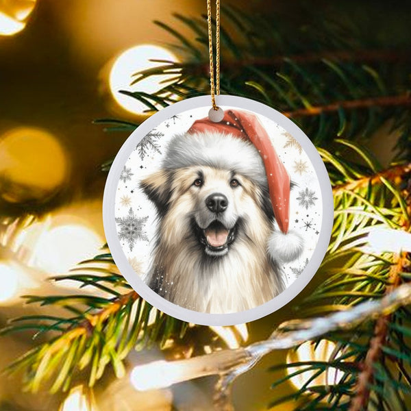 Santa Hat Dog Ceramic Tree Ornament, Great Pyrenees Christmas Ornament, Winter Pet Keepsake, Festive Xmas Dog Lover Circle Or
