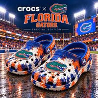 FLA Splatter - Gator Head Clogs in Orange and Blue