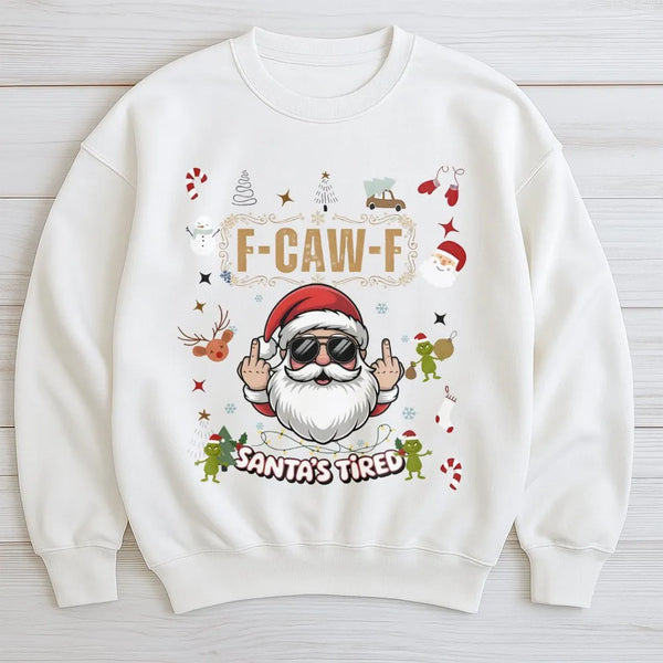 Humorous Rude Santa Middle Finger Sweater, Santa's Tired Sweatshirt, Humorous Xmas Holiday Crewneck, Sarcastic Christmas Pull