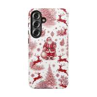 Vintage Red Santa Reindeer Case, Christmas Toile Samsung Galaxy Phone Case, Winter Snowflake Tough Phone Case, Holiday Xmas Present