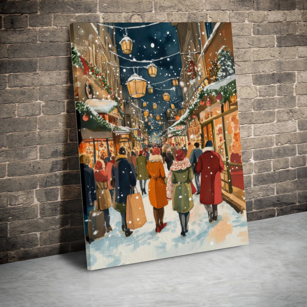 Snowy Winter Cityscape Print, Christmas Street Scene Canvas Wall Art, Holiday Watercolor Town Poster, Xmas Decor Digital Down