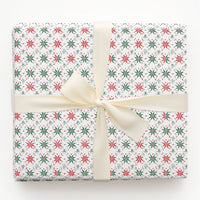 Geometric Floral Holiday Gift Wrap, Poinsettia Star Wrapping Paper, Classic Christmas Wrapping Paper, Botanical Berry Xmas Gift Wrap Roll