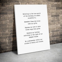 Holiday Spirit Canvas Wall Art, True Meaning of Christmas Quote Canvas, Christmas Quote Canvas Print, Frameless Holiday Home Decor Present
