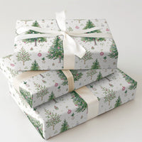 Festive Bauble Holiday Gift Wrap, Watercolor Christmas Trees Wrapping Paper, Snowflake Christmas Wrapping Paper, Winter Gift Wrap Roll