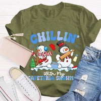 Humorous Holiday Snowman Graphic Tee, Chillin with My Cafeteria Snowmies Shirt, School Staff Christmas T-Shirt, Lunch Lady Holiday Present