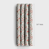 Red Birds Winter Holiday Gift Wrap, Watercolor Santa Claus Wrapping Paper, Holly Branch Christmas Wrapping Paper, Festive Present Wrap Roll