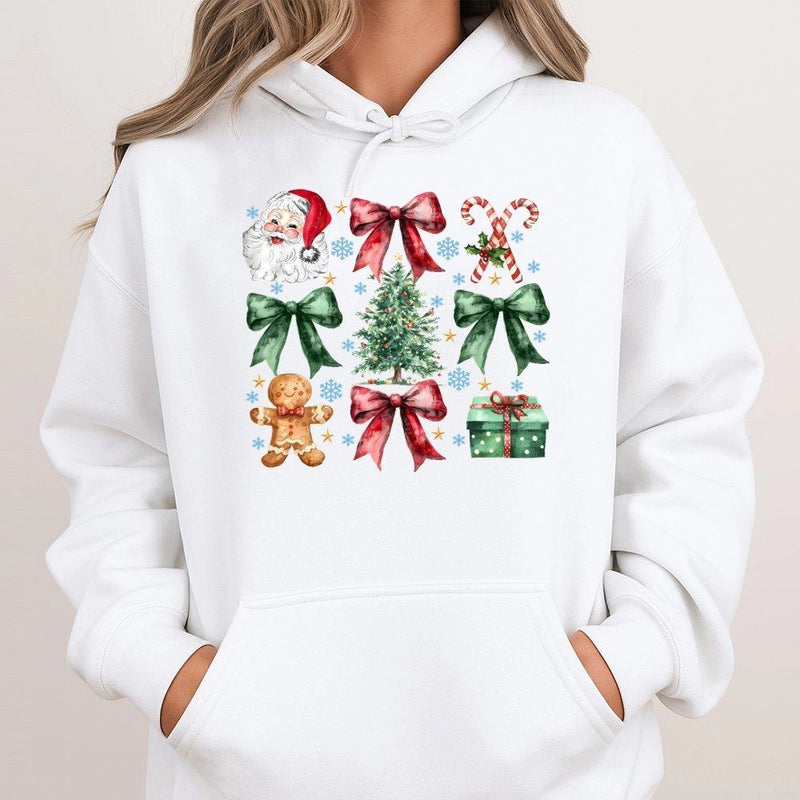 Watercolor Santa Gingerbread Man Hooded Sweatshirt, Christmas Graphic Hoodie, Adorable Xmas Pullover, Festive Winter Holiday Present for Women