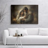 Holy Family Mary Joseph Baby Jesus Print, Nativity Scene Canvas Wall Art, Christian Christmas Wall Decor, Nativity Digital Download