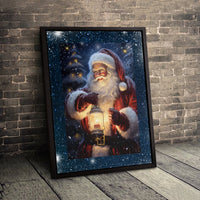 Snowy Lantern Forest Wall Art, Christmas Santa Claus Canvas Art, Winter Holiday Canvas Print, Comfy Xmas Canvas Decor, Home Present