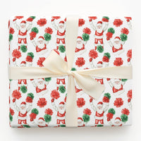 Humorous Pom-Pom Holiday Gift Wrap, Cheerleader Santa Christmas Wrapping Paper, Whimsical Santa Claus Wrapping Paper, Novelty Xmas Gift Wrap