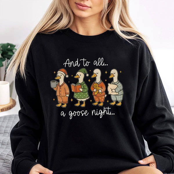 Humorous Pajama Geese Holiday Crewneck, Adorable Goose Christmas Sweatshirt, Silly Honk Duck Pullover, Festive Winter Animal 