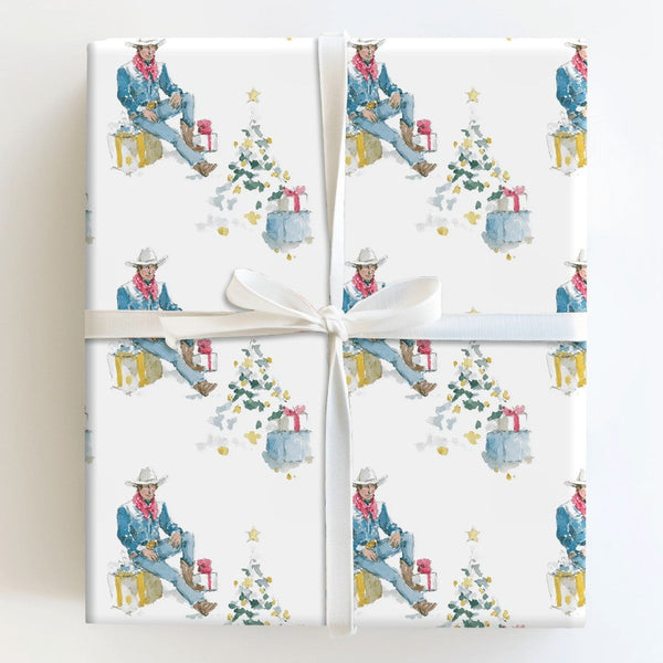 Country Christmas Gift Wrap, Western Cowboy Wrapping Paper, Watercolor Holiday Wrapping Paper, Rustic Cowgirl Gift Wrap Roll 