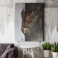 Winter Pine Canvas Print, Rustic Christmas Sled Canvas Wall Art, Vintage Holiday Canvas Decor, Comfy Farmhouse Sled Canvas, Christmas Present