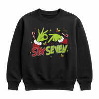 Humorous Green Hand Sign Sweatshirt, Six Seven Christmas Sweatshirt, Meme Holiday Crewneck, Gen Z Xmas Graphic Sweatshirt, Viral Holiday Present