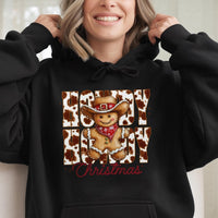 Retro Gingerbread Cowprint Hoodie, Howdy Christmas Hoodie, Western Holiday Pullover Sweatshirt, Comfy Christmas Hoodie, Winter Cowgirl Present