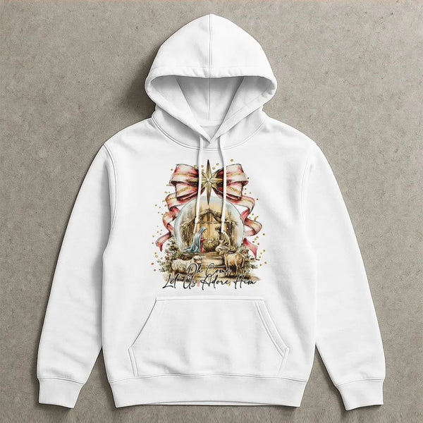 Oh Come Let Us Adore Him Sweatshirt, Nativity Scene Hoodie, Christian Christmas Scripture Pullover, Religious Holiday Apparel