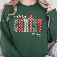 Merry Christmas Sweatshirt, Plaid Cross Sweatshirt, Faith Based Xmas Crewneck, Christian Holiday Sweatshirt, Religious Present for Women