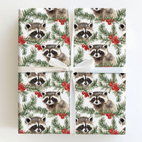 Woodland Animal Gift Wrap Paper, Watercolor Raccoon Christmas Wrapping Paper, Adorable Nature Holiday Wrapping Paper, Xmas Gift Wrap Roll