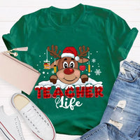 Red Plaid Teacher Shirt, Christmas Teacher Life T-Shirt, Holiday Educator Tee, Festive Plaid Graphic T-Shirt, Teacher Christmas Present Tee