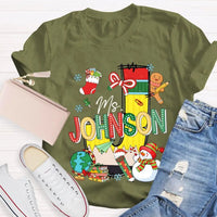 Custom Name Snowman Shirt, Personalized Christmas T-Shirt, Colorful Font Holiday Graphic Tee, Personalized Family Christmas T-Shirt Present
