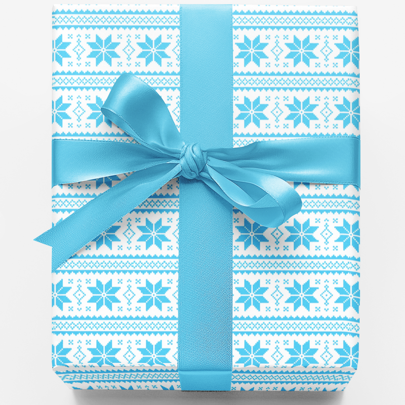 Nordic Knit Gift Wrap, Scandinavian Snowflake Wrapping Paper, Blue Winter Holiday Paper Roll, Christmas Gift Wrap, Comfy Xmas Present Wrap