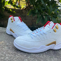Sneakers, White Red Gold Colorway, Lace Up Design, Casual Gift for Sneaker Fans