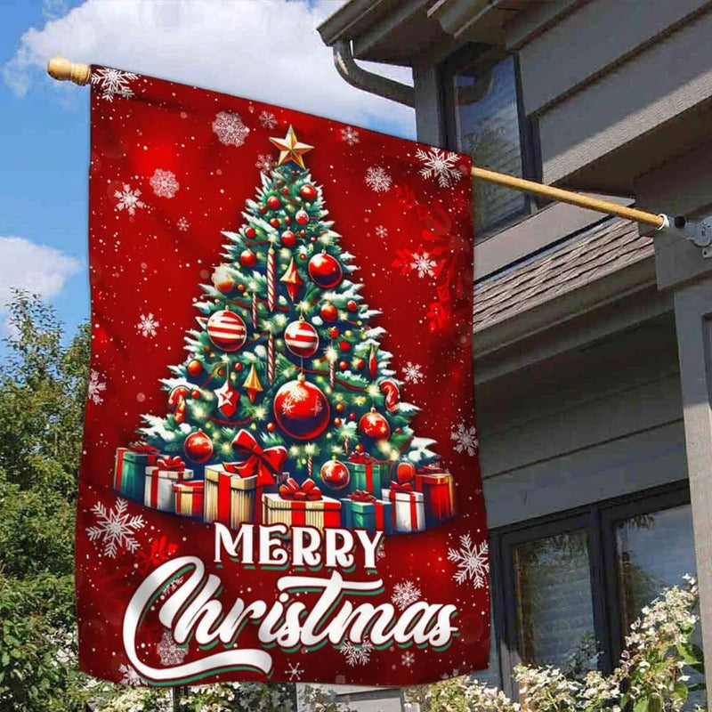 Merry Christmas Holiday Yard Flag, Christmas Tree Garden Flag, Festive Winter Outdoor Decor, Double Sided Lawn Banner