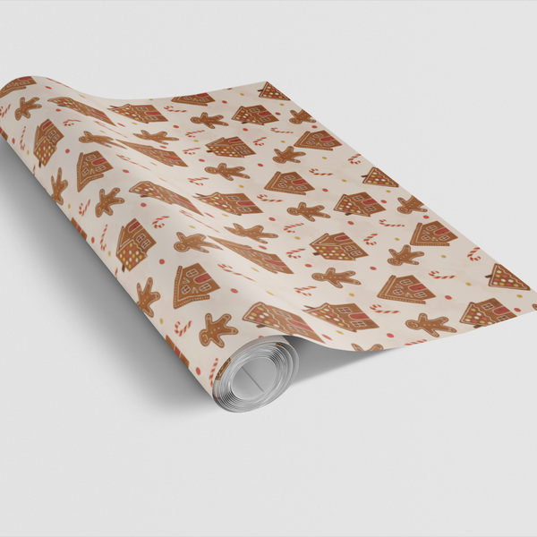 Festive Christmas Gift Wrap, Gingerbread House Wrapping Paper, Holiday Gingerbread Wrapping Paper, Adorable Xmas Gift Wrap Ro