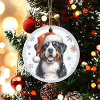 Berner Santa Hat Ceramic Ornament, Bernese Mountain Dog Christmas Ornament, Holiday Tree Keepsake Ornament, Pet Dog Lover Present