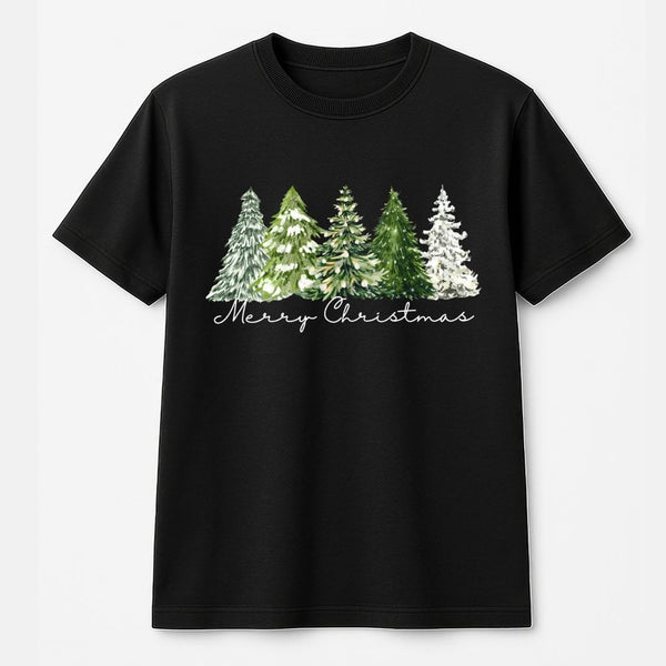 Merry Christmas Forest Graphic Tee, Watercolor Pine Tree Shirt, Festive Holiday Season T-Shirt, Winter Nature Tee, Xmas Prese