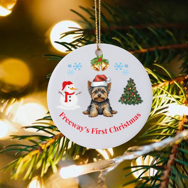 Yorkie Puppy Ceramic Ornament, Yorkshire Terrier Christmas Ornament, Dog First Christmas Tree Ornament, Pet Lover Holiday Kee