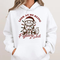 Grumpy Kitten Holiday Hoodie, Humorous Christmas Cat Hoodie, Sarcastic Xmas Animal Sweatshirt, Adorable Cat Lover Pullover Hoodie Present