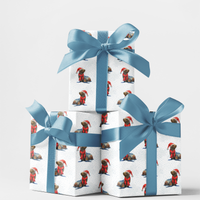 Adorable Santa Hat Holiday Gift Wrap, Sea Lion Christmas Wrapping Paper, Winter Animal Wrapping Paper, Festive Ocean Theme Gift Wrap Paper Roll