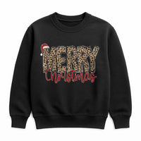 Santa Hat Holiday Crewneck, Merry Christmas Leopard Sweatshirt, Adorable Leopard Print Christmas Sweatshirt, Festive Winter Pullover Sweatshirt