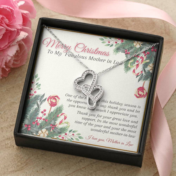 Interlocking Double Hearts Pendant, Mother in Law Christmas Necklace, Holiday Heart Necklace, Christmas Heart Present for Her