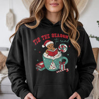 Adorable Gingerbread Reading Bookish Hooded Sweatshirt, Tis the Season to Read Hoodie, Christmas Book Lover Pullover, Comfy Winter Holiday Present